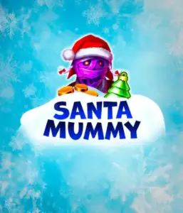  Behold the unique "Santa Mummy" slot game by Belatra, showcasing a Santa-clad mummy decked out in festive holiday attire. This vibrant image presents the mummy with a bright purple hue, wearing a Santa hat, amid snowy blue with icy snowflakes. The game's title, "Santa Mummy," is boldly written in large, icy blue letters.